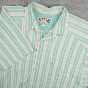 VTG Jantzen Sport Shirt Mens M Classics Polo Green White Striped %100 Cotton 90'